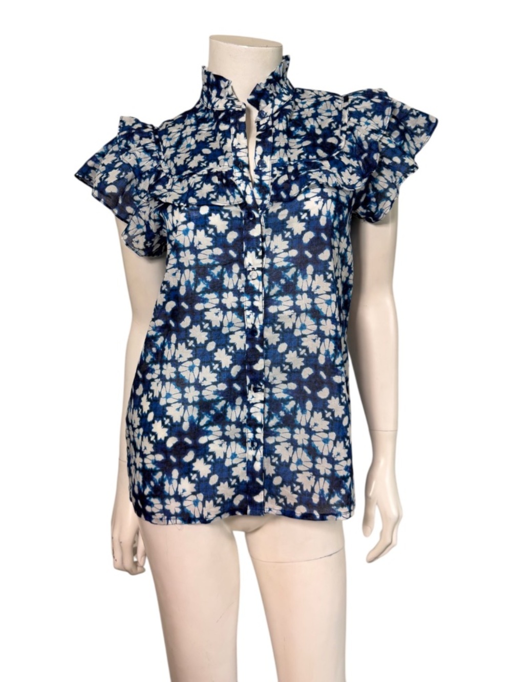 SUNCOO Leria Batik Blouse in Blue Size T0/XS